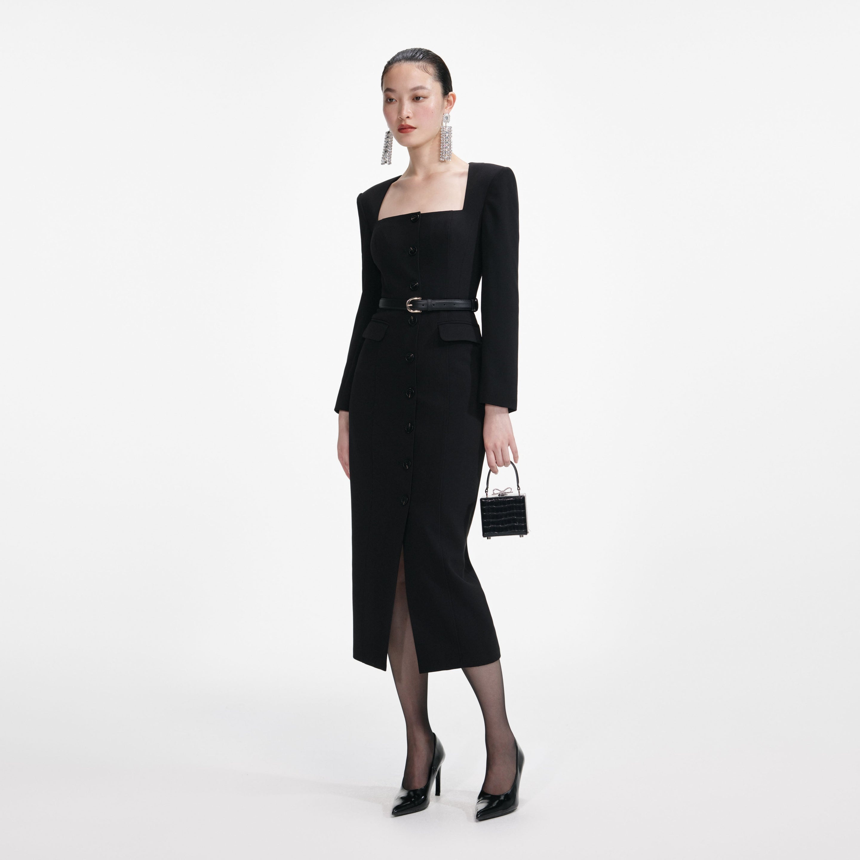 Black Tailored Crepe Midi Dress - 2