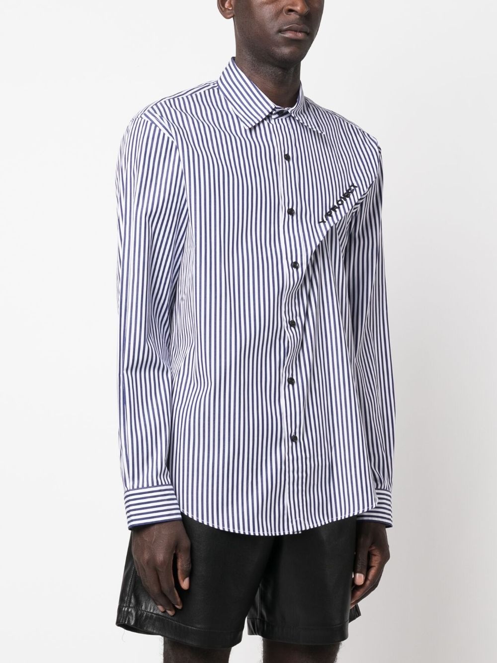 logo-embroidered striped shirt - 3