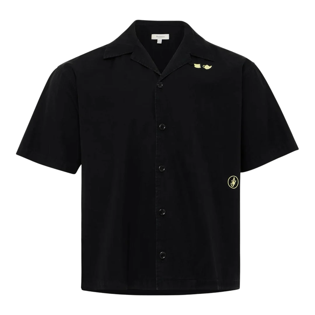 Contrast Embroidery Short Sleeve Shirt - 1