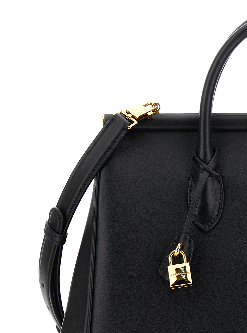 Dolce & Gabbana Women 'Marlene' Black Handbag With Padlock Detail And Logo Embossed On The Back In L - 5