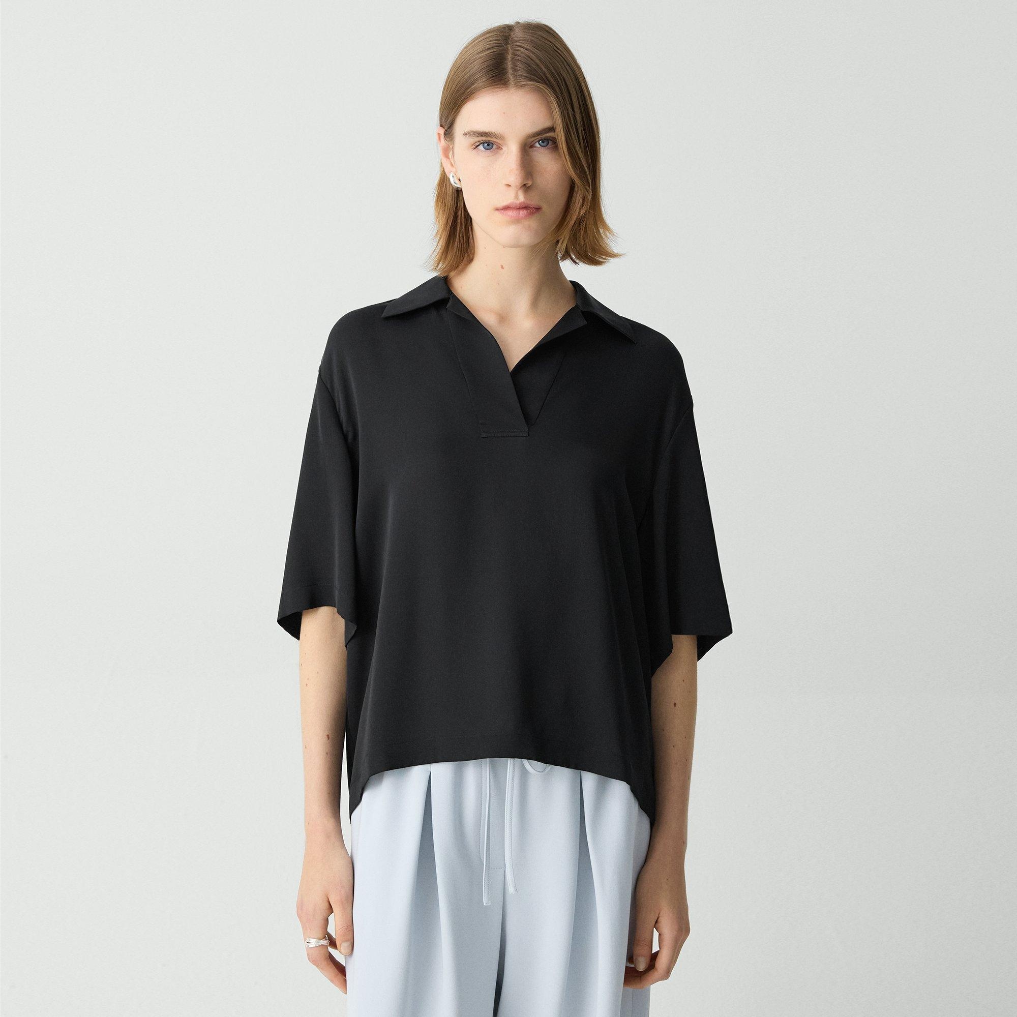 Oversized Polo Shirt in Silk Georgette - 2