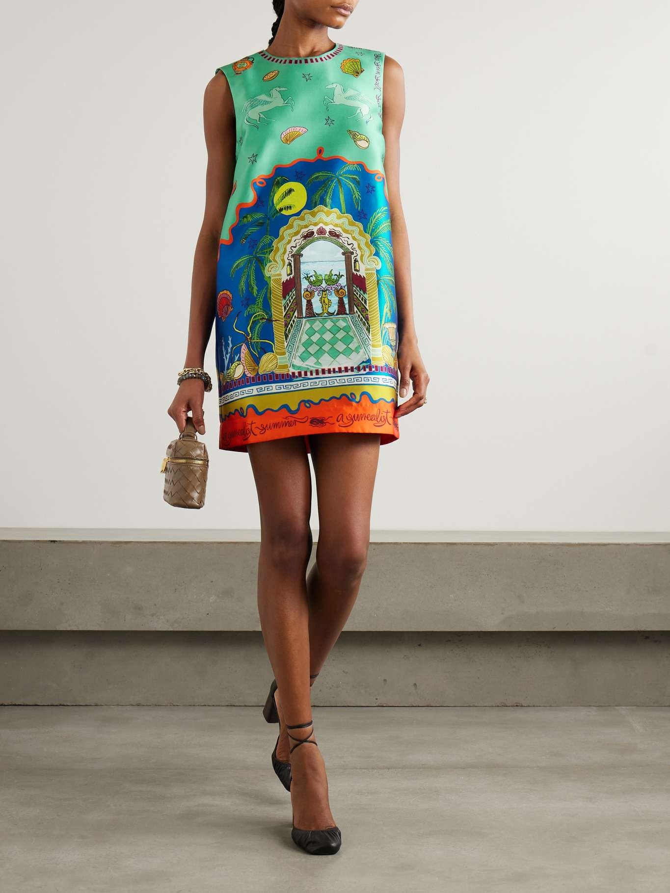 + Sam Pauletto Surrealist Summer printed satin-twill mini dress Blue - 2