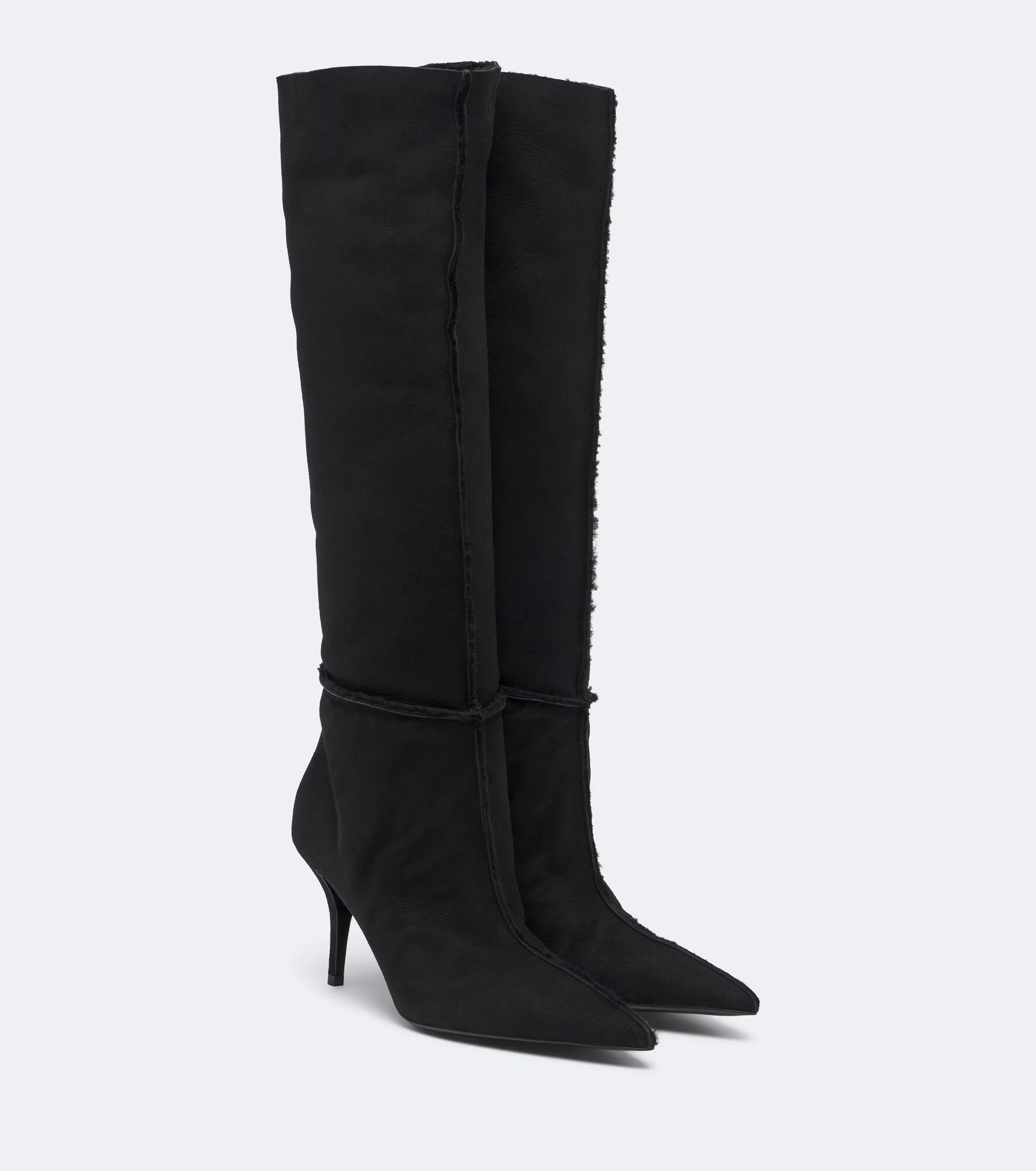Shearling-lined suede knee-high boots - 1