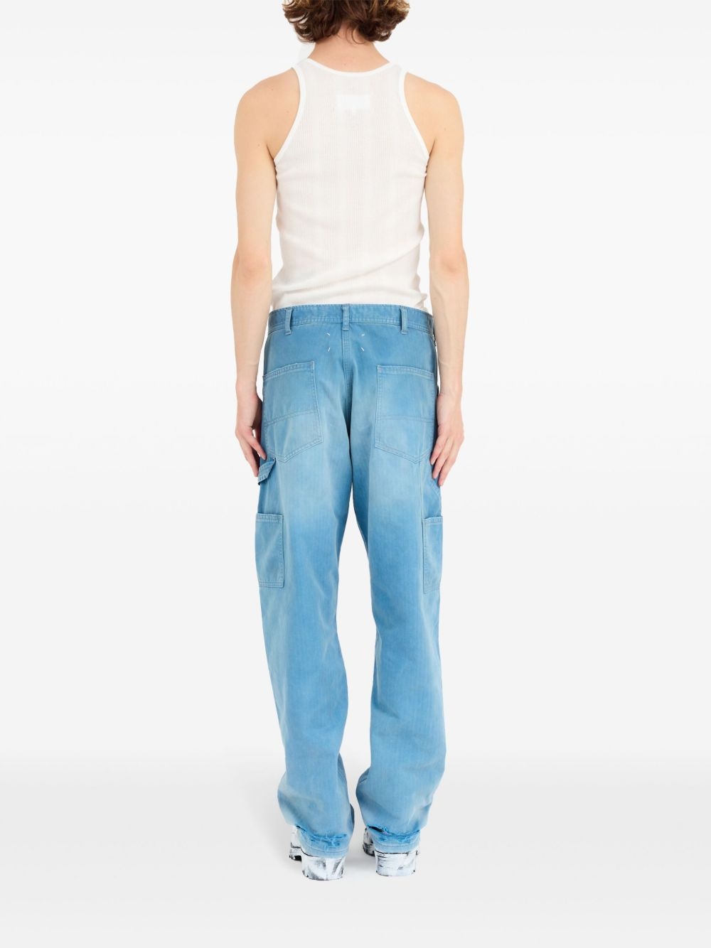 embroidered-logo drop-crotch wide-leg jeans - 4