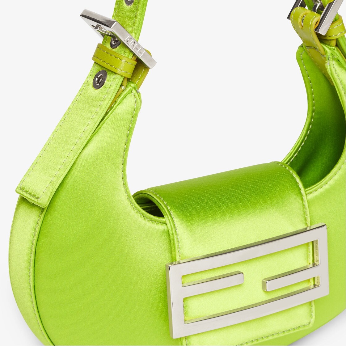 Cookie mini hobo bag made of acid green silk satin, decorated with an FF clasp. Lined internal compa - 5