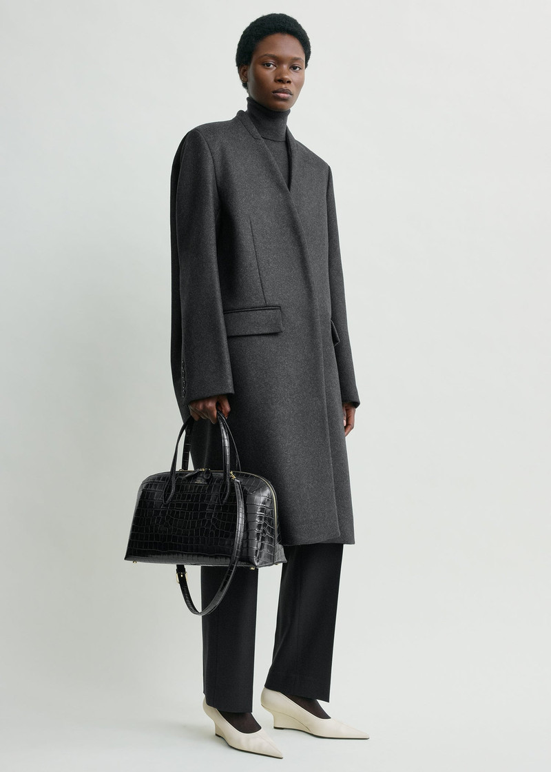 TOTEME Deep pleat coat charcoal melange outlook