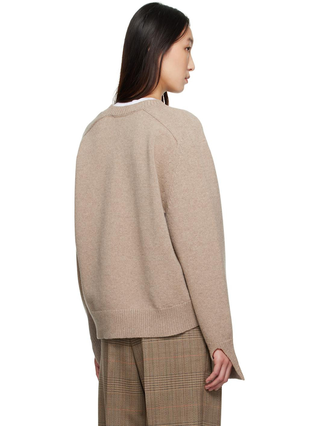 Beige Sleeve Wrap Sweater - 3