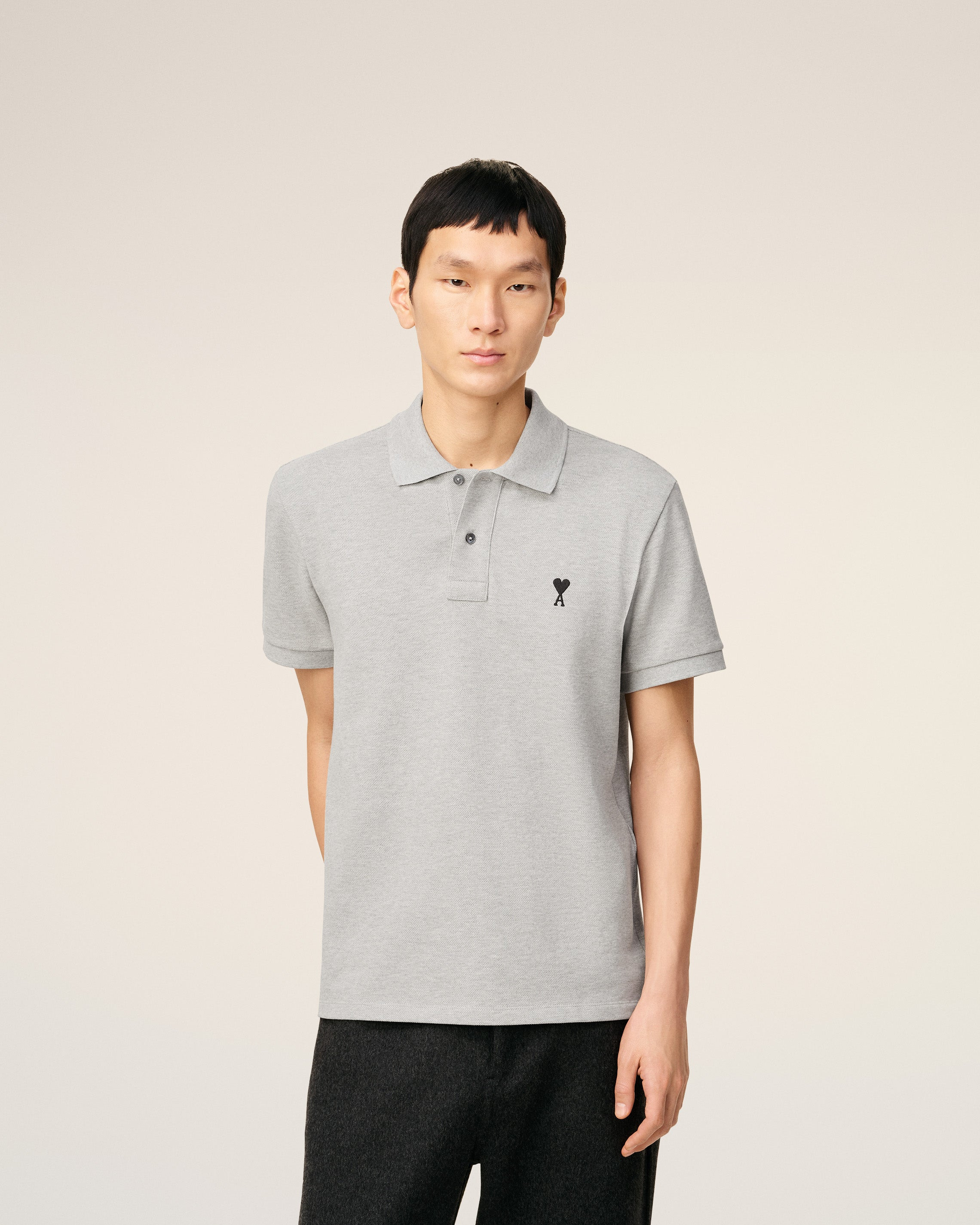 GREY COTTON CONTRASTED AMI DE COEUR POLO SHIRT - 3
