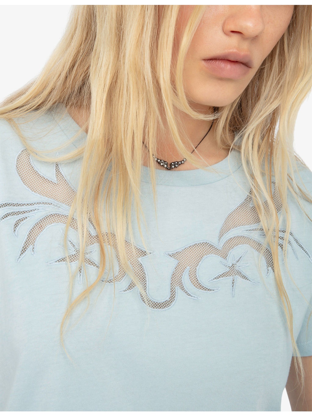 Alys Fishnet-Embroidered Short-Sleeve Cotton T-Shirt - 5