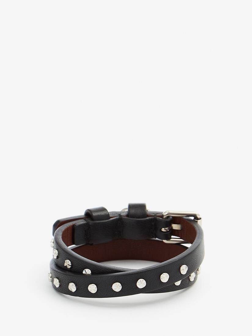 Men's Hammered Studs Double-wrap Bracelet in Black - 2