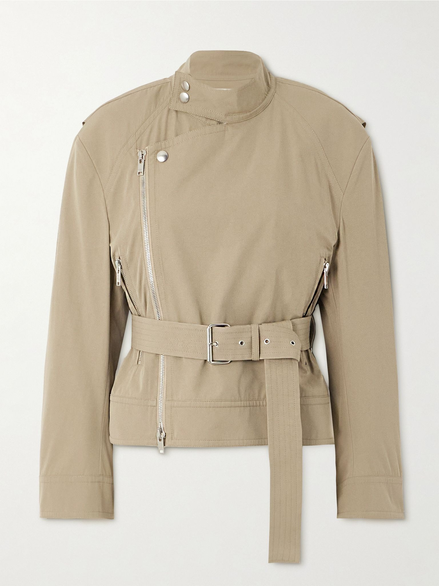 Belted asymmetric cotton-blend jacket Beige - 1