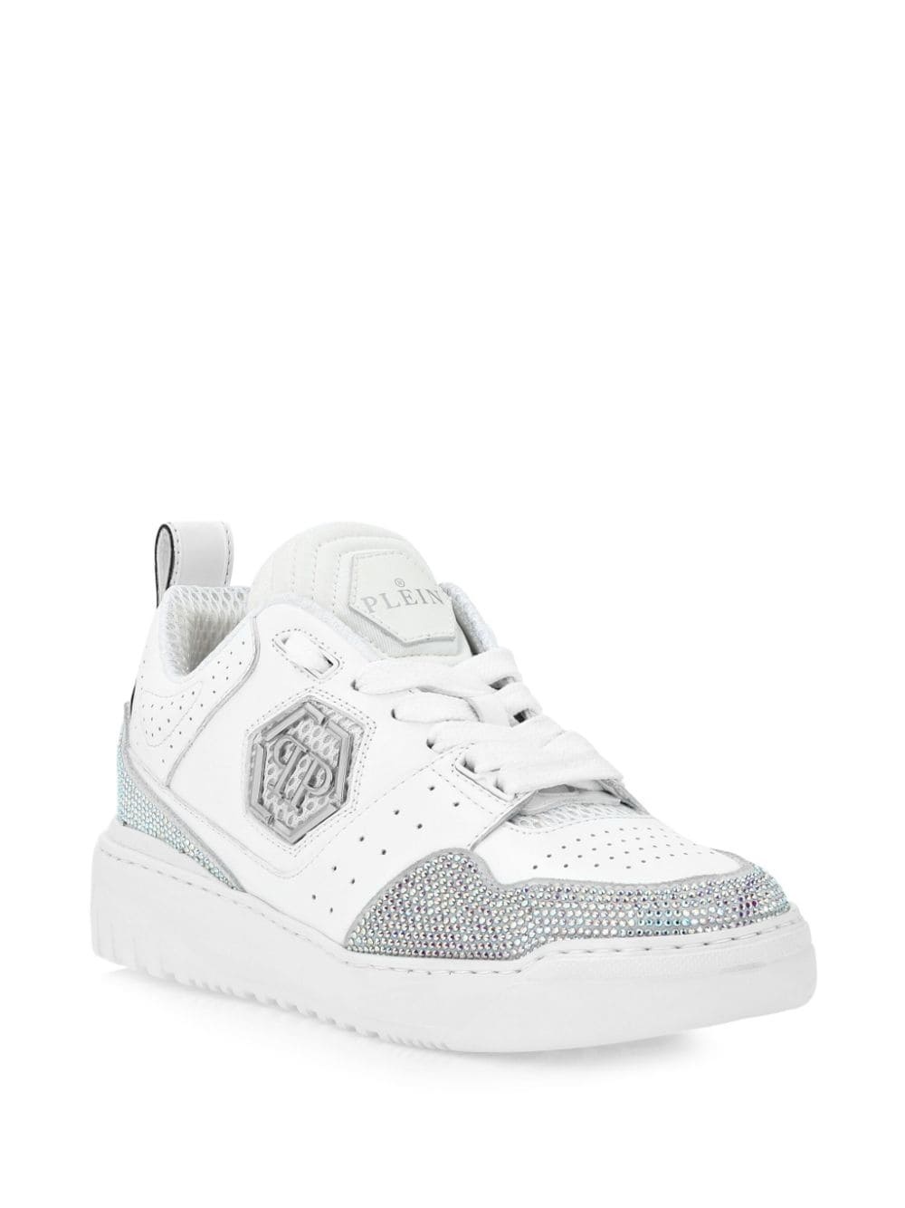 crystal-embellished leather sneakers - 2