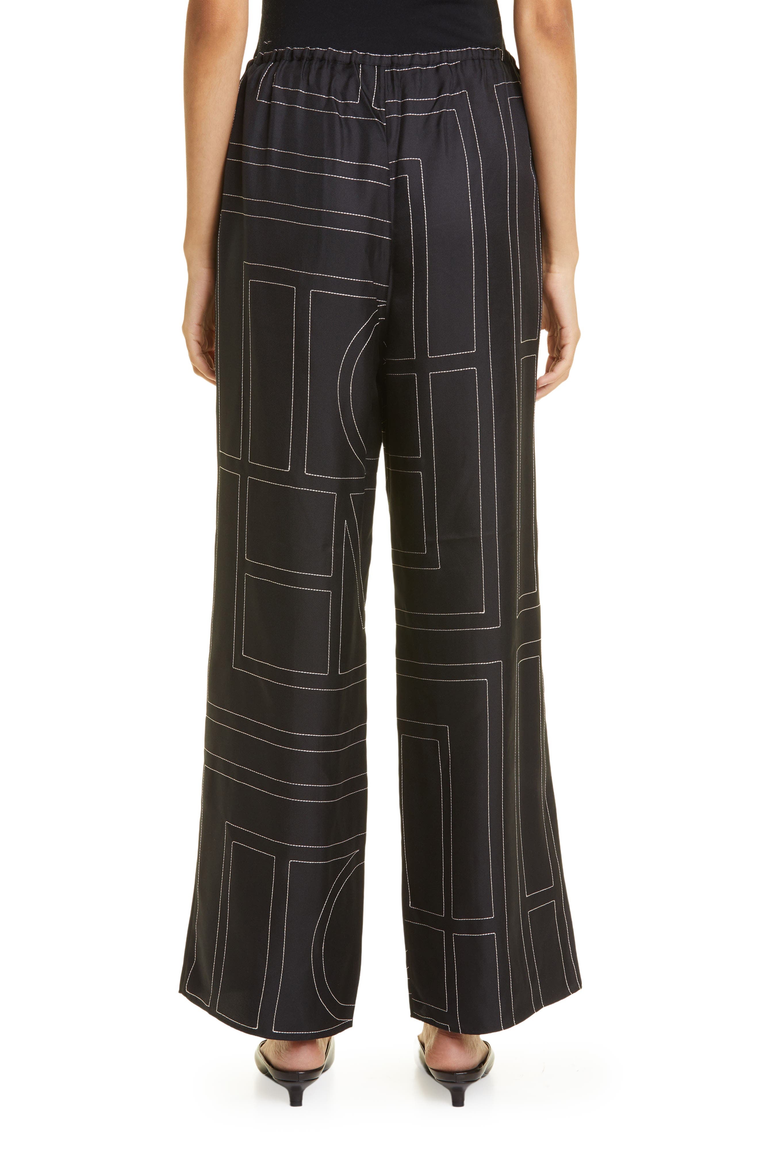 TOTEME Monogram Silk Pajama Bottoms in Black Monogram at Nordstrom - 3