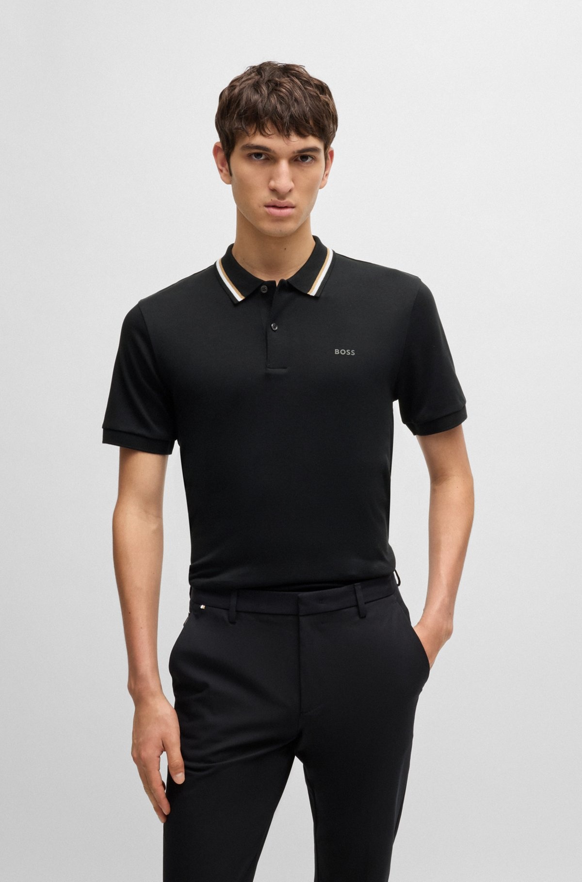 SLIM-FIT POLO SHIRT IN COTTON WITH STRIPED COLLAR - 2