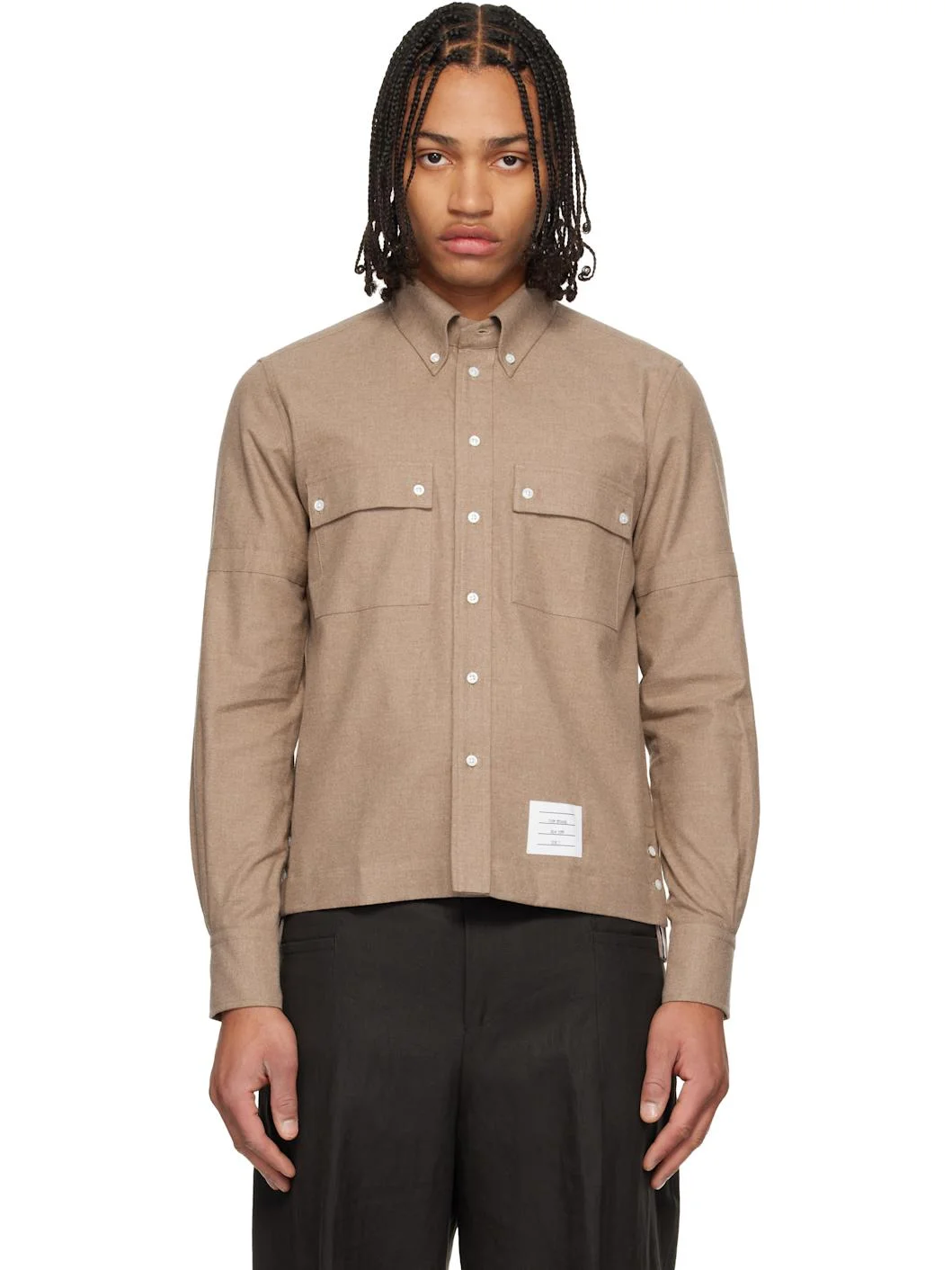 Brown Cotton Flannel Utility Shirt - 1
