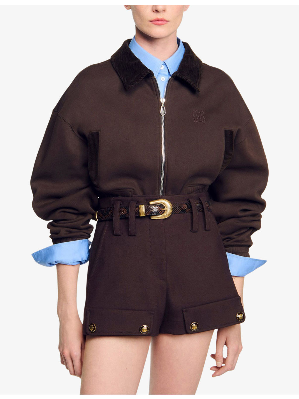Contrast-Collar Zip-Up Cropped Cotton-Blend Sweatshirt - 3