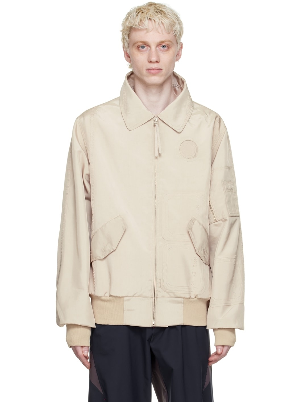 Beige Polyester Bomber Jacket - 1