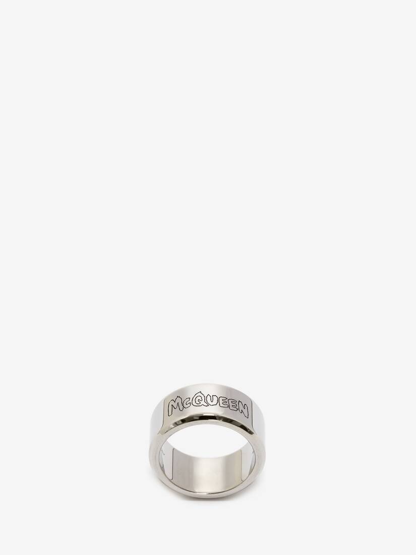 Men's McQueen Graffiti Ring in Antique Silver - 3