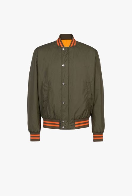 Khaki bomber jacket with orange Balmain logo - 1