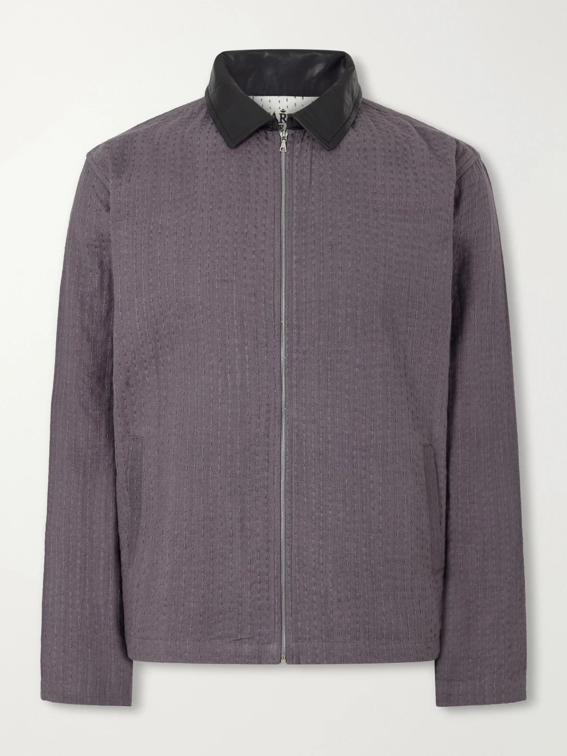 Kantha Leather-Trimmed Embroidered Cotton Blouson Jacket - 1