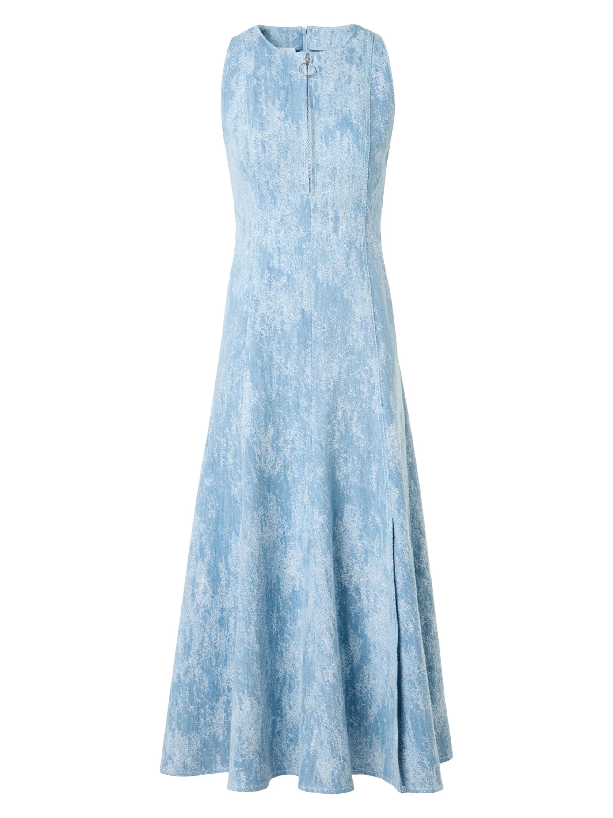 Women's Washed Jacquard Denim A-Line Midi-Dress - Sky Blue Denim - 1