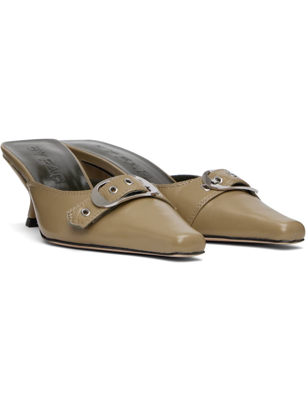 Taupe Evelyn Glossed Nappa Leather Heels - 4