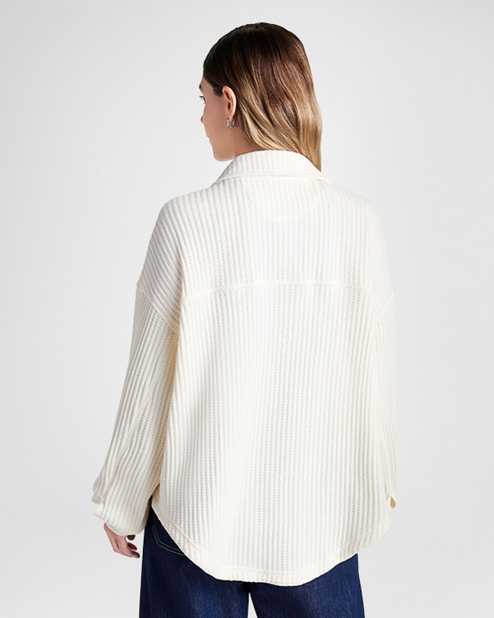 Waffle Knit Button-Down Oversized Shirt - 3