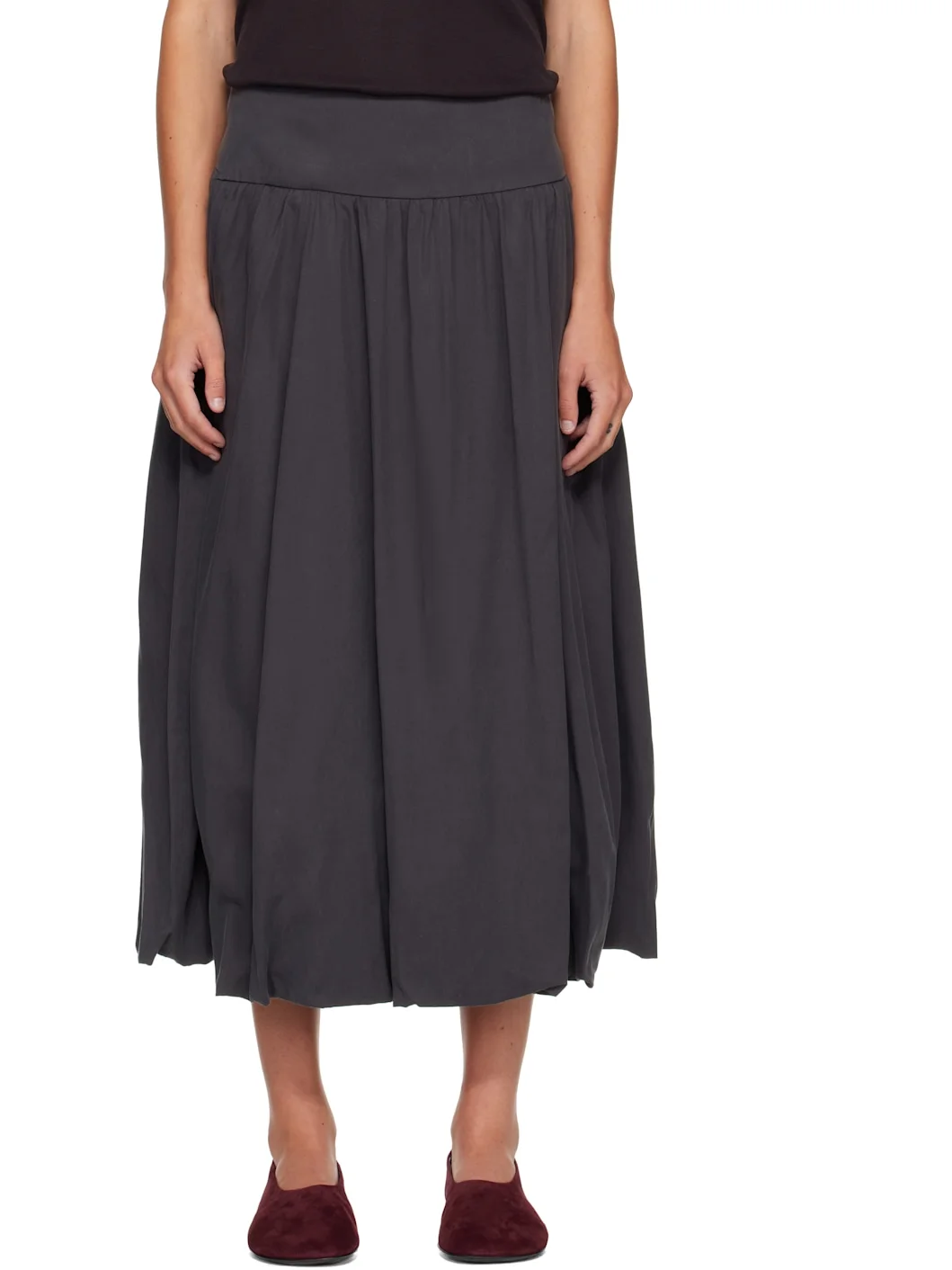 Gray Fluid Balloon Midi Skirt - 1