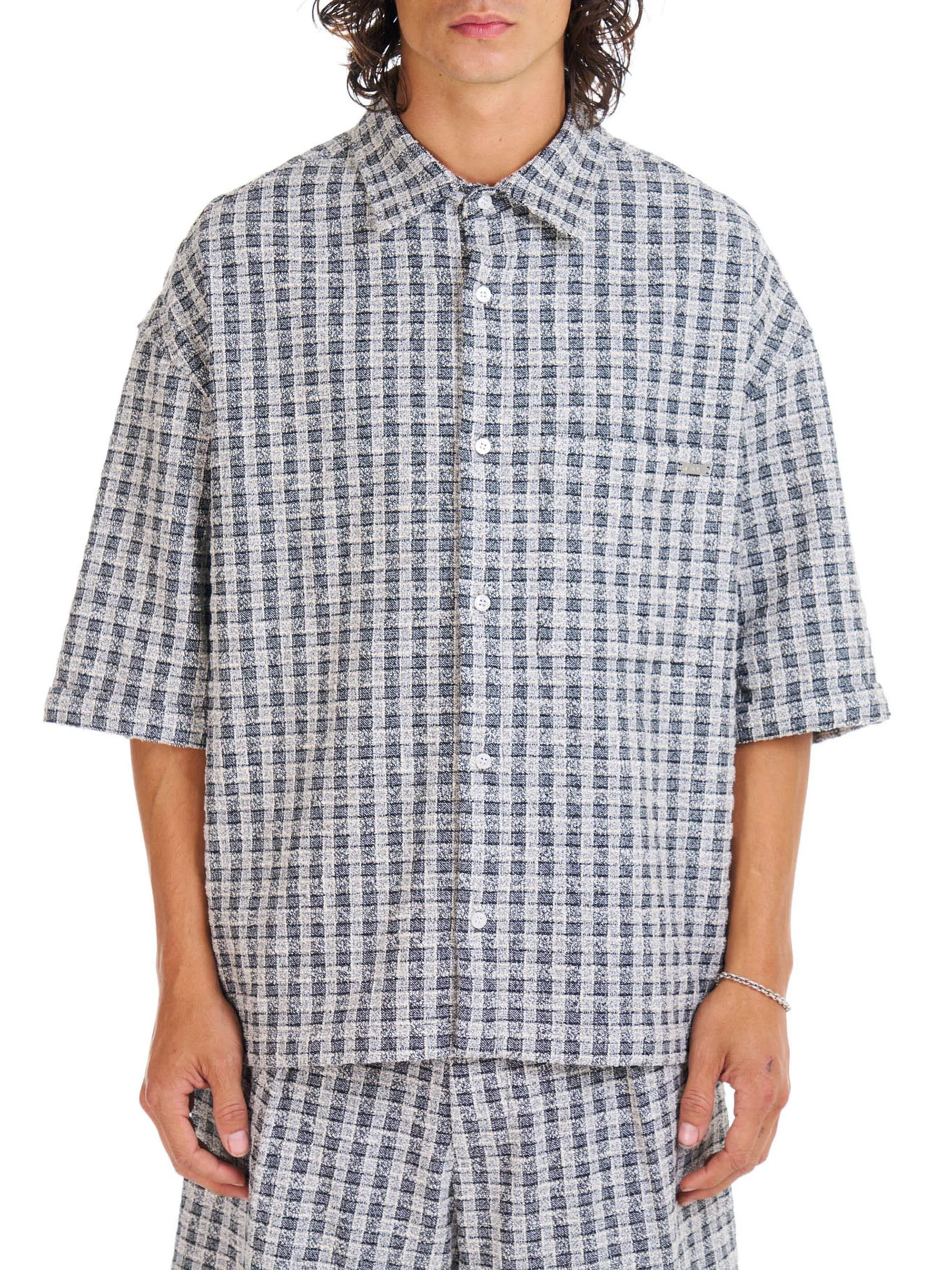 Men's Jacquard Cropped Shirt - Blackwhite Jacquard - 1