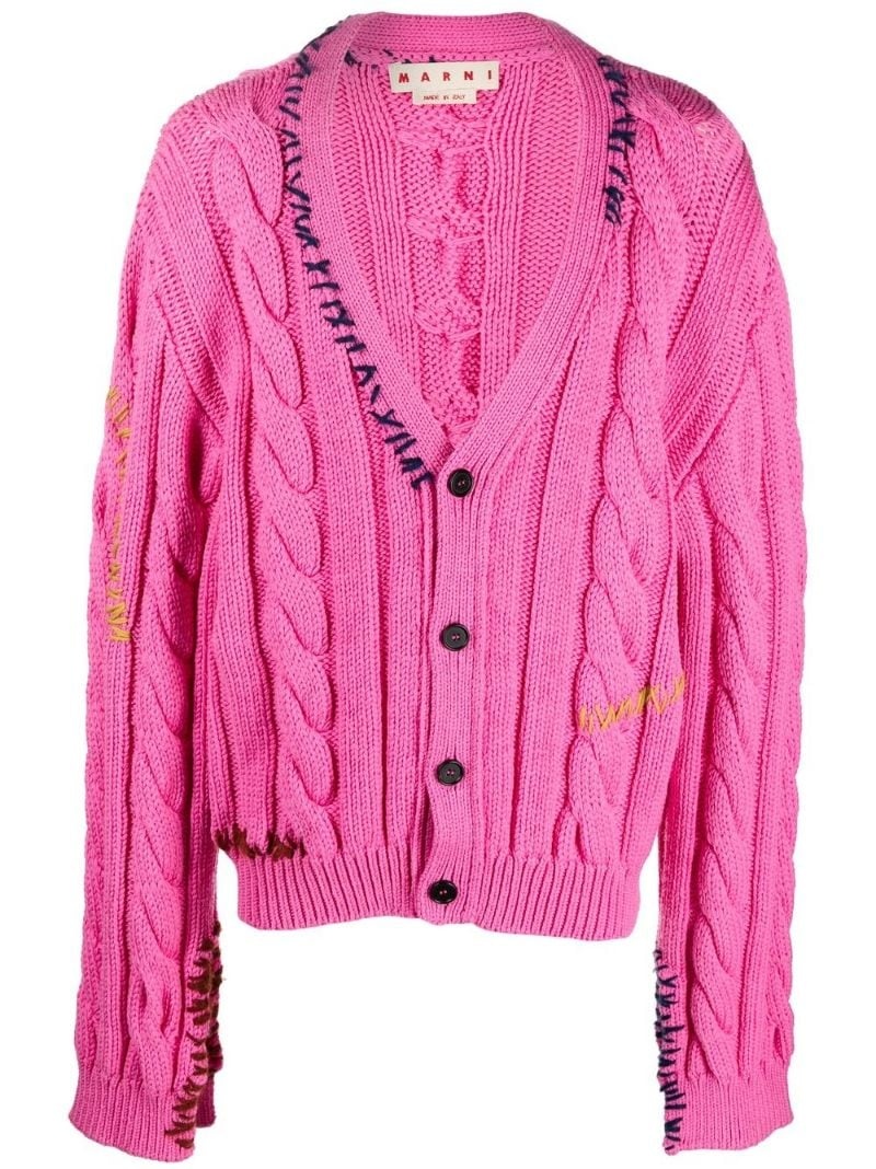 stitch-detail cable-knit cardigan - 1