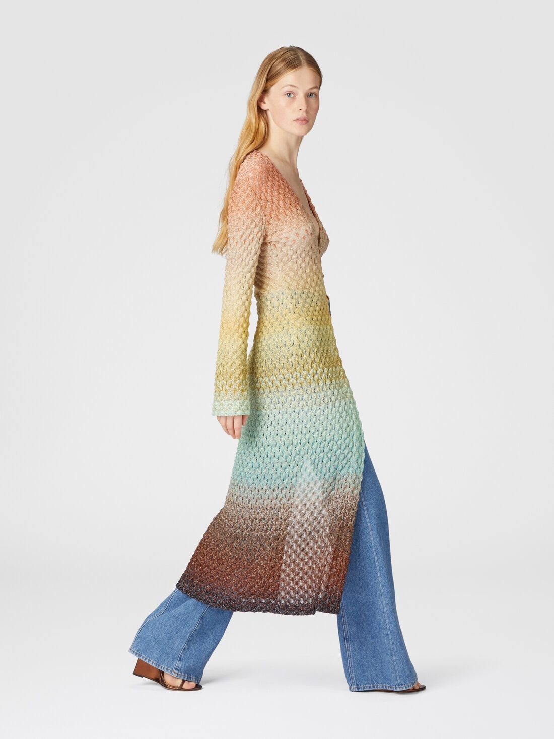 Long cardigan in lace and lamé - 4