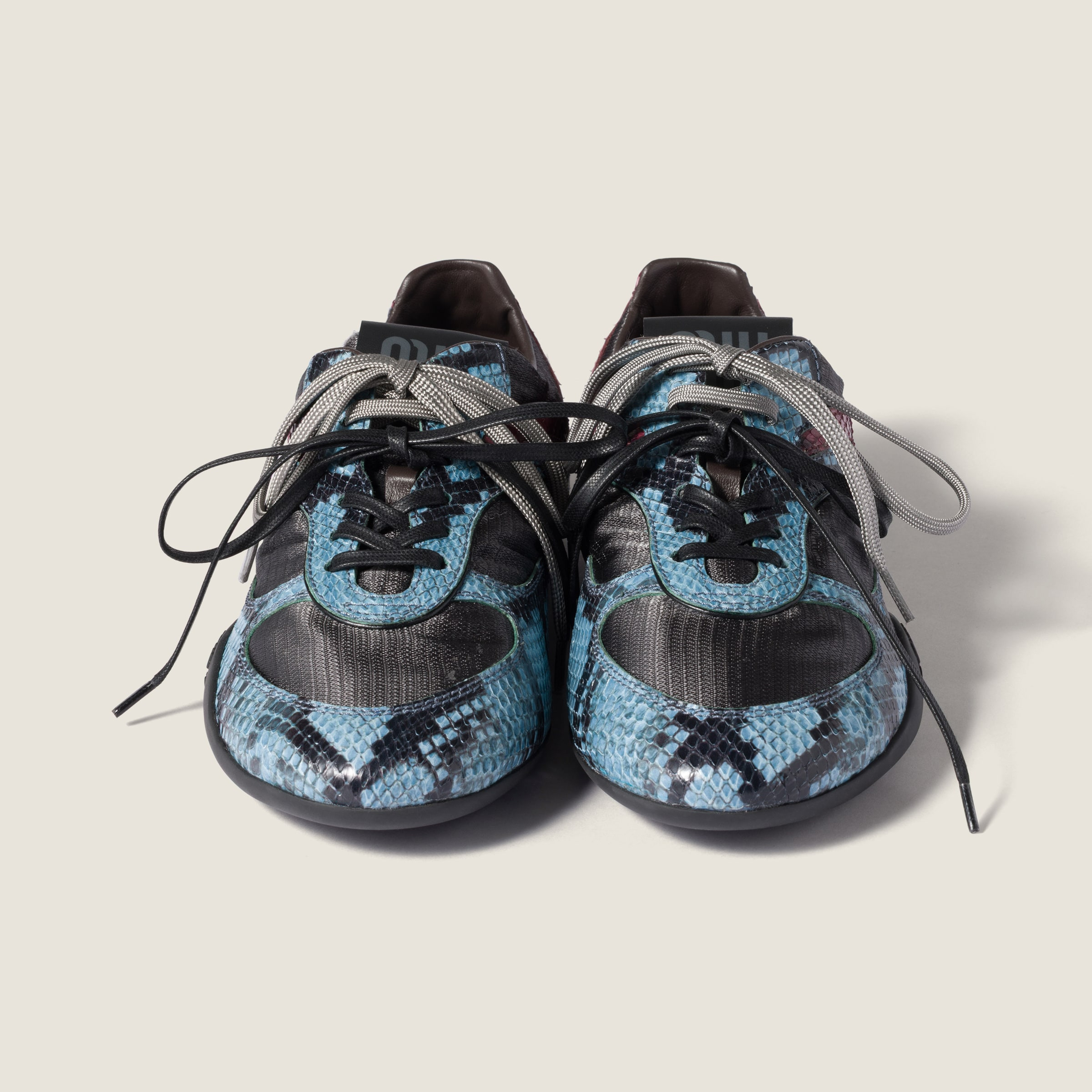 Gymnasium technical fabric and python-print Ayers leather sneakers - 4