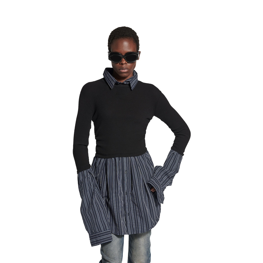 Women's Layered Sweater in Black - 5