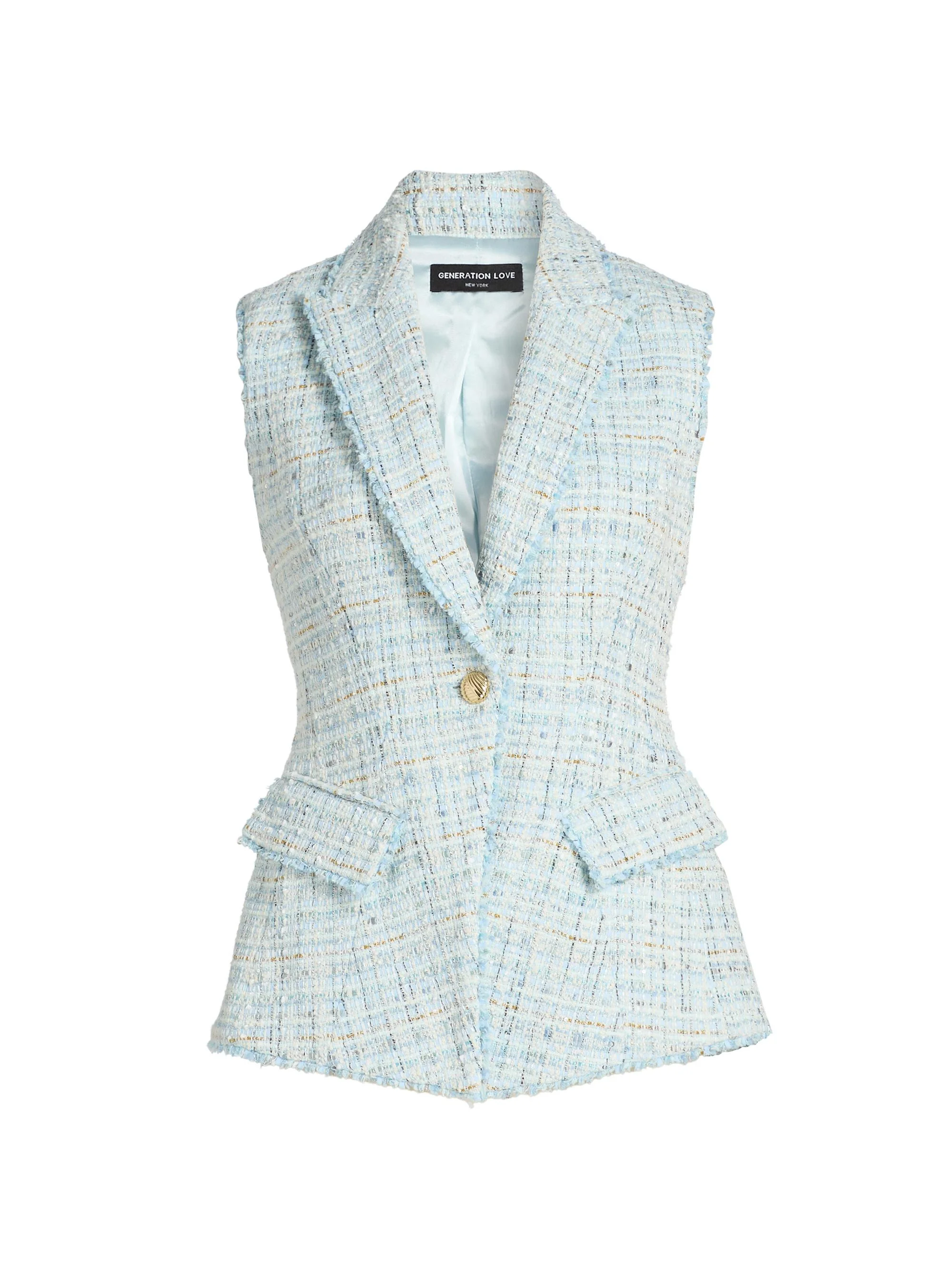 Women's Rialto Tweed Sleeveless Blazer - Aqua Melange - 1