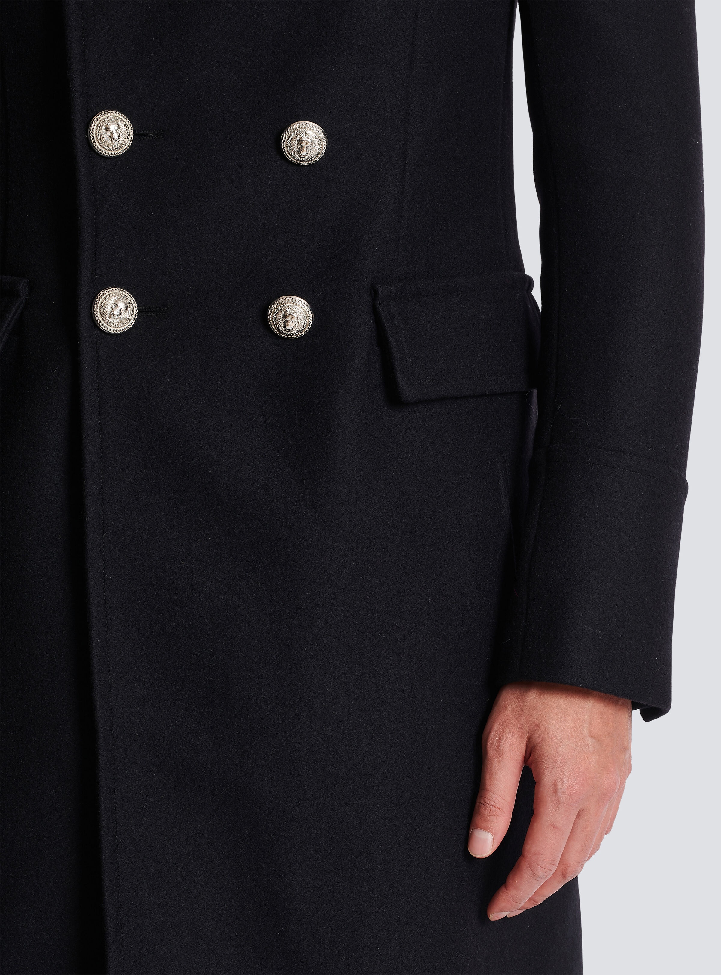 Balmain Long Wool Military Style Coat
