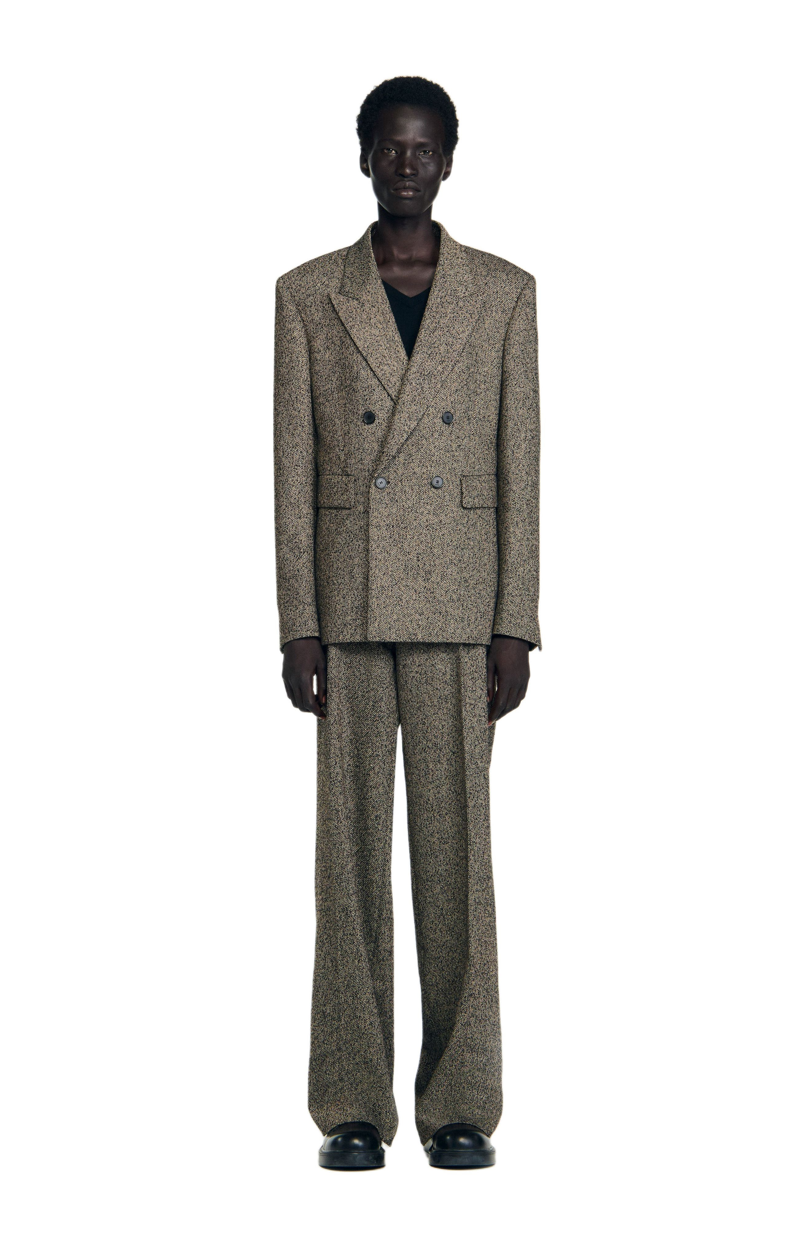 SANDRO Double-breasted suit jacket in String Chine at Nordstrom - 2