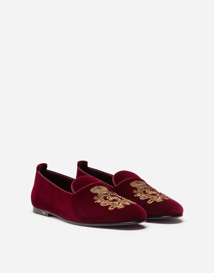 Velvet slippers with coat of arms embroidery - 2