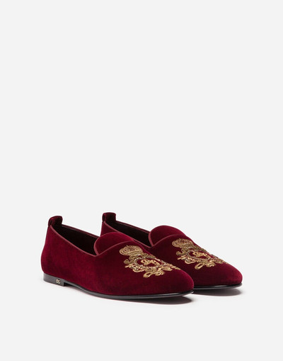 Dolce & Gabbana Velvet slippers with coat of arms embroidery outlook