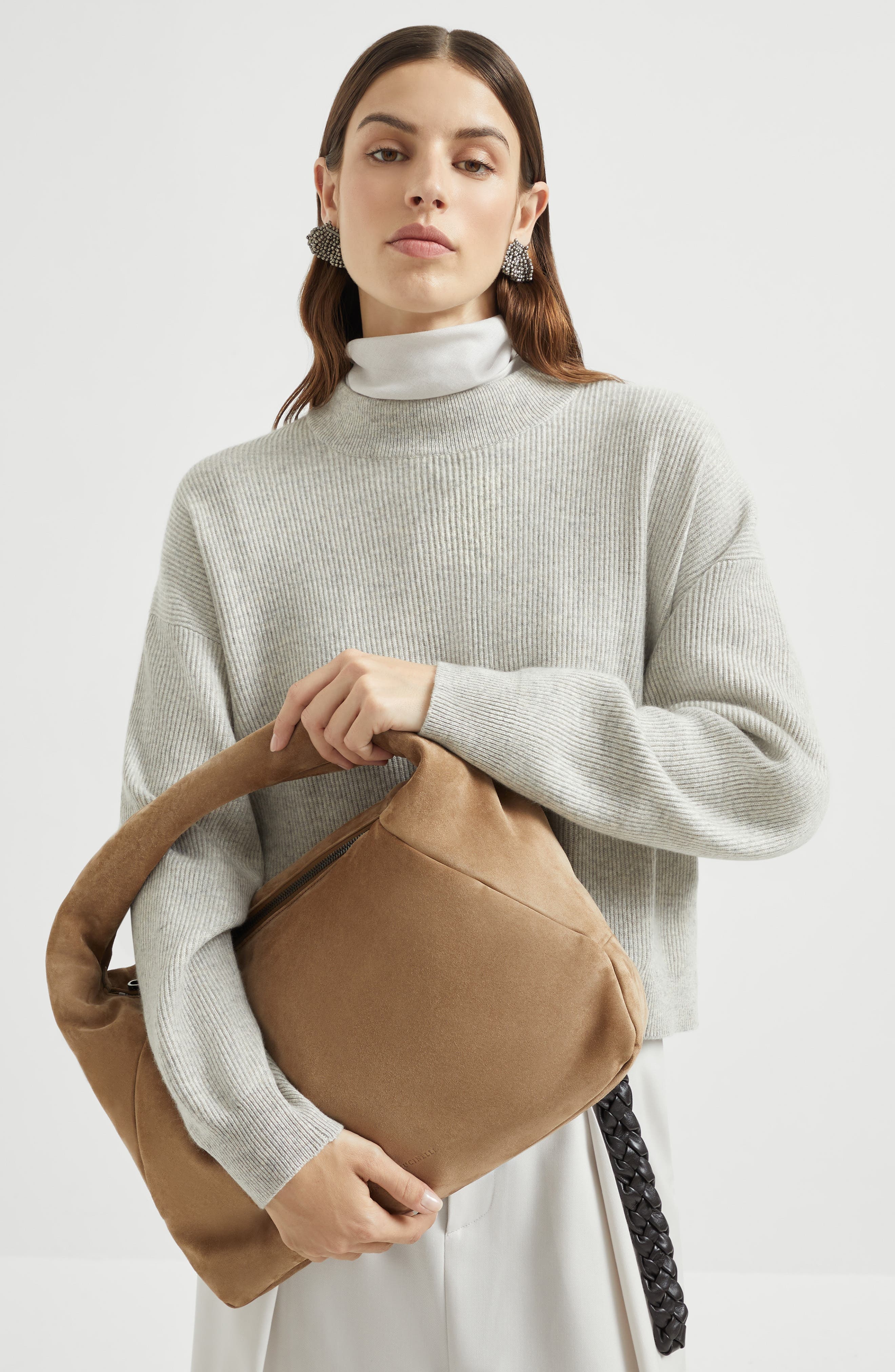 Brunello Cucinelli Suede BC Duo Hobo bag in Light Brown at Nordstrom - 5