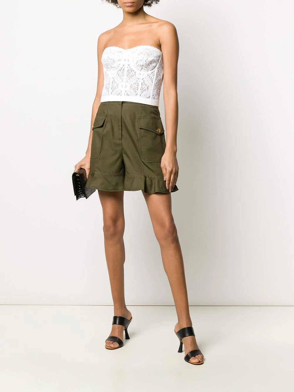 high-waisted ruffle hem shorts - 2