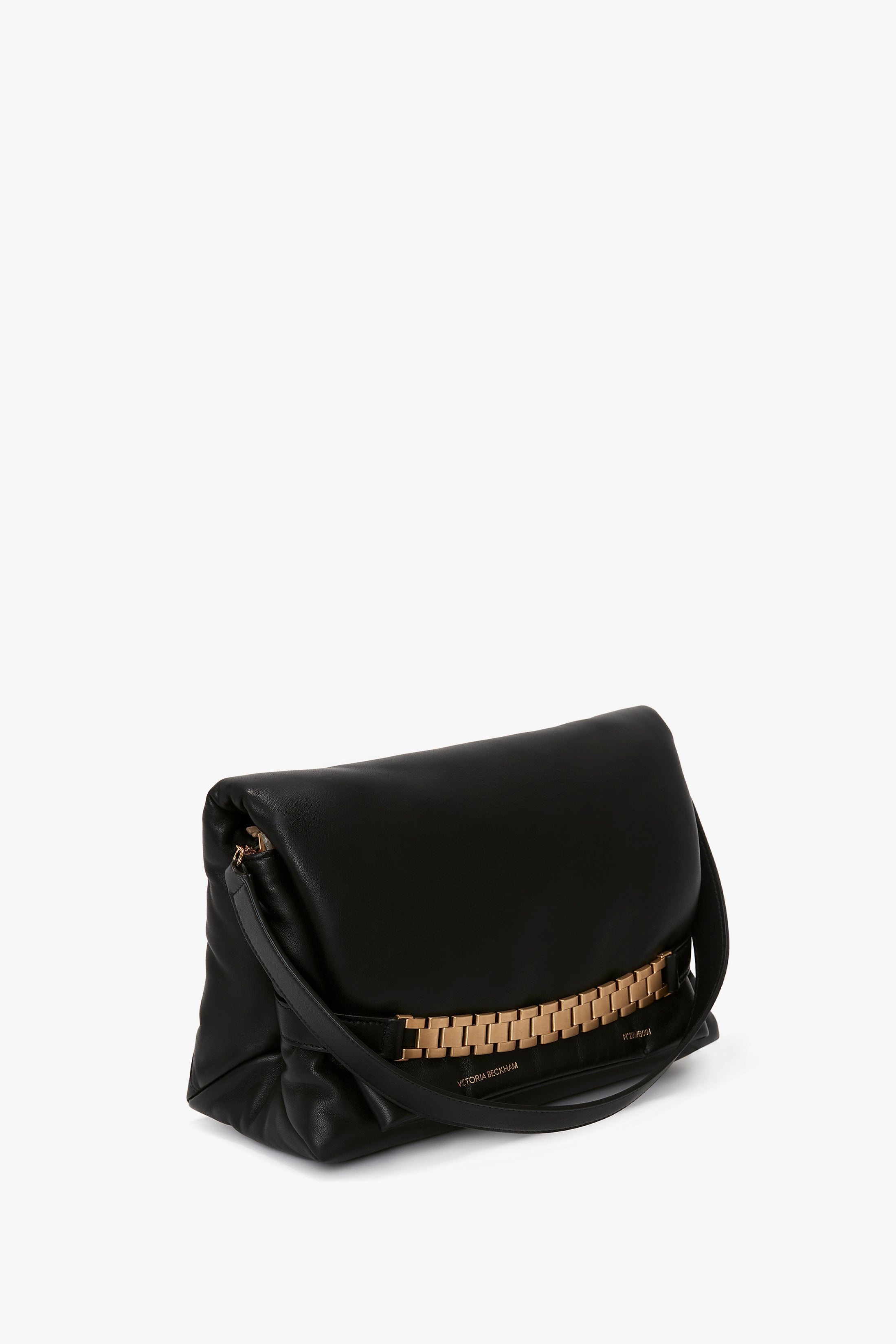Puffy Chain Pouch With Strap In Black Leather - 3