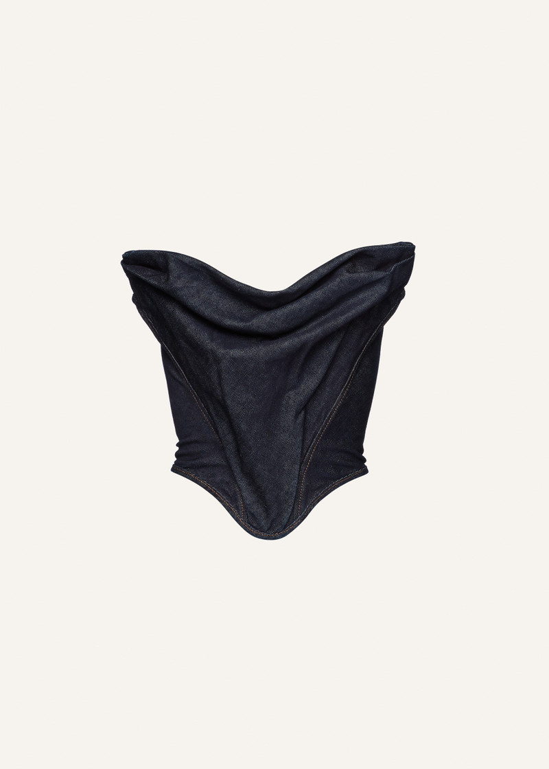 Draped strapless denim corset in navy - 1