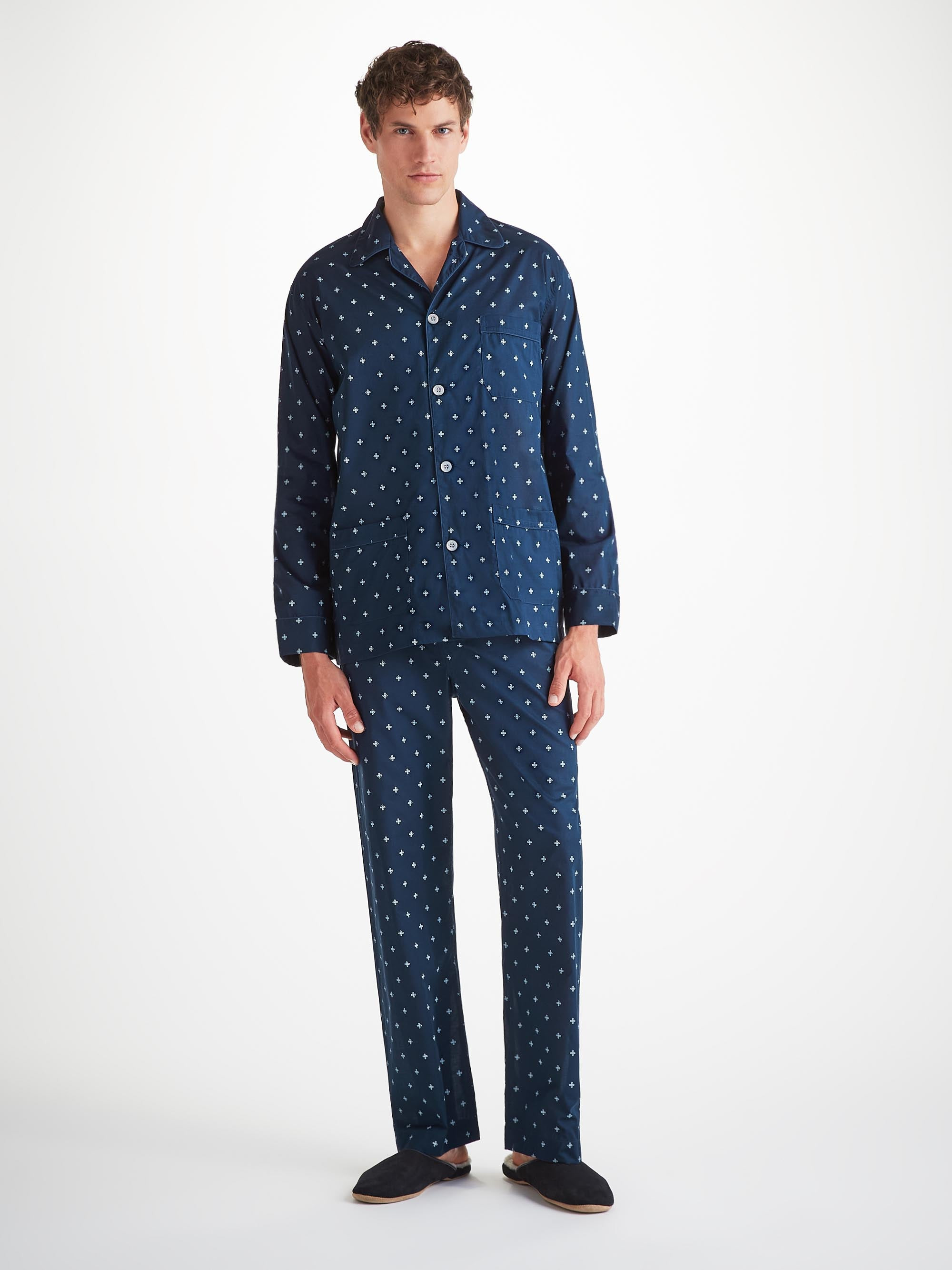 Men's Classic Fit Pajamas Nelson 102 Cotton Batiste Navy - 3