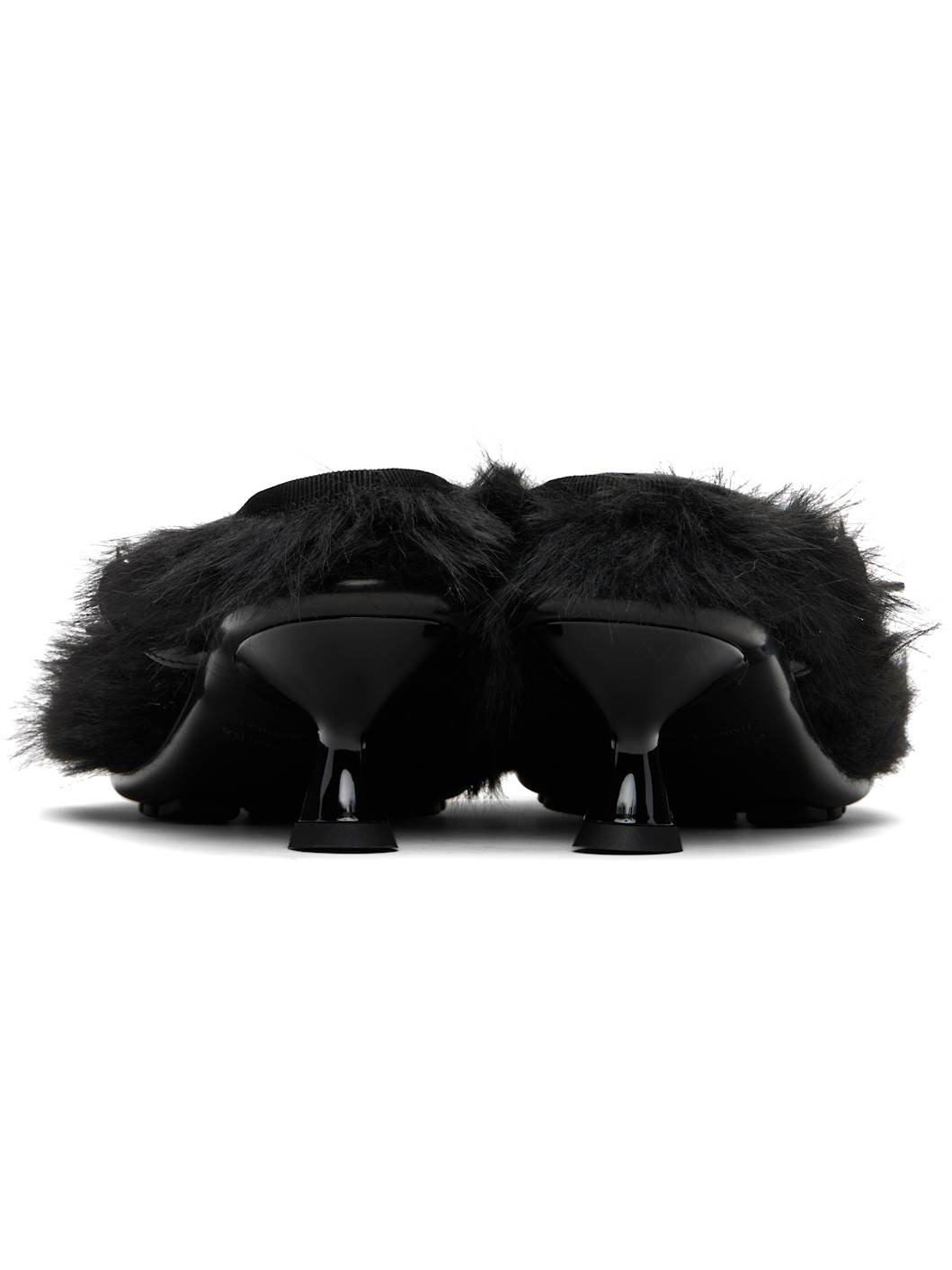 Black Faux Fur Grip Mule Heels - 2