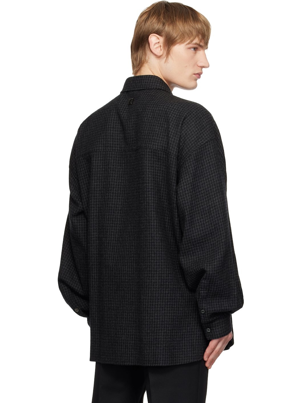 Black Wool Check Shirt - 3