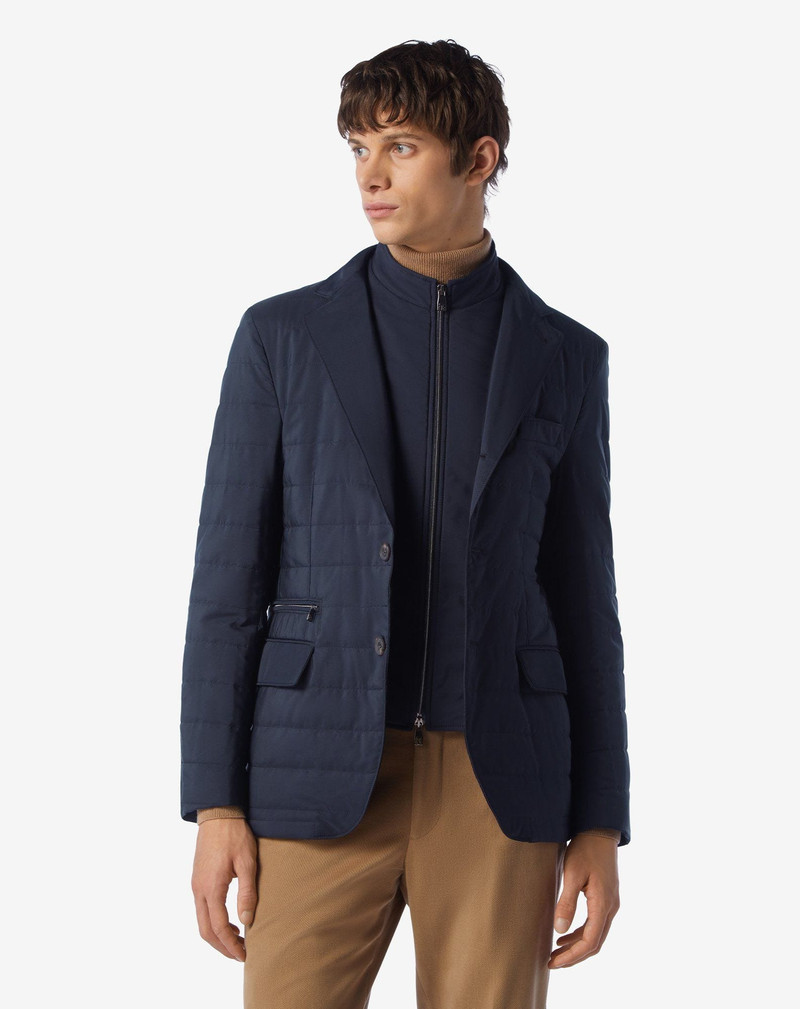 CORNELIANI Navy blue tecno poplin quilted jacket with detachable vest outlook