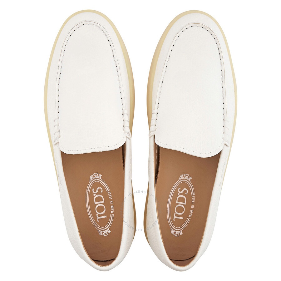 Tods Men's White Calf Leather Moccasins - 3