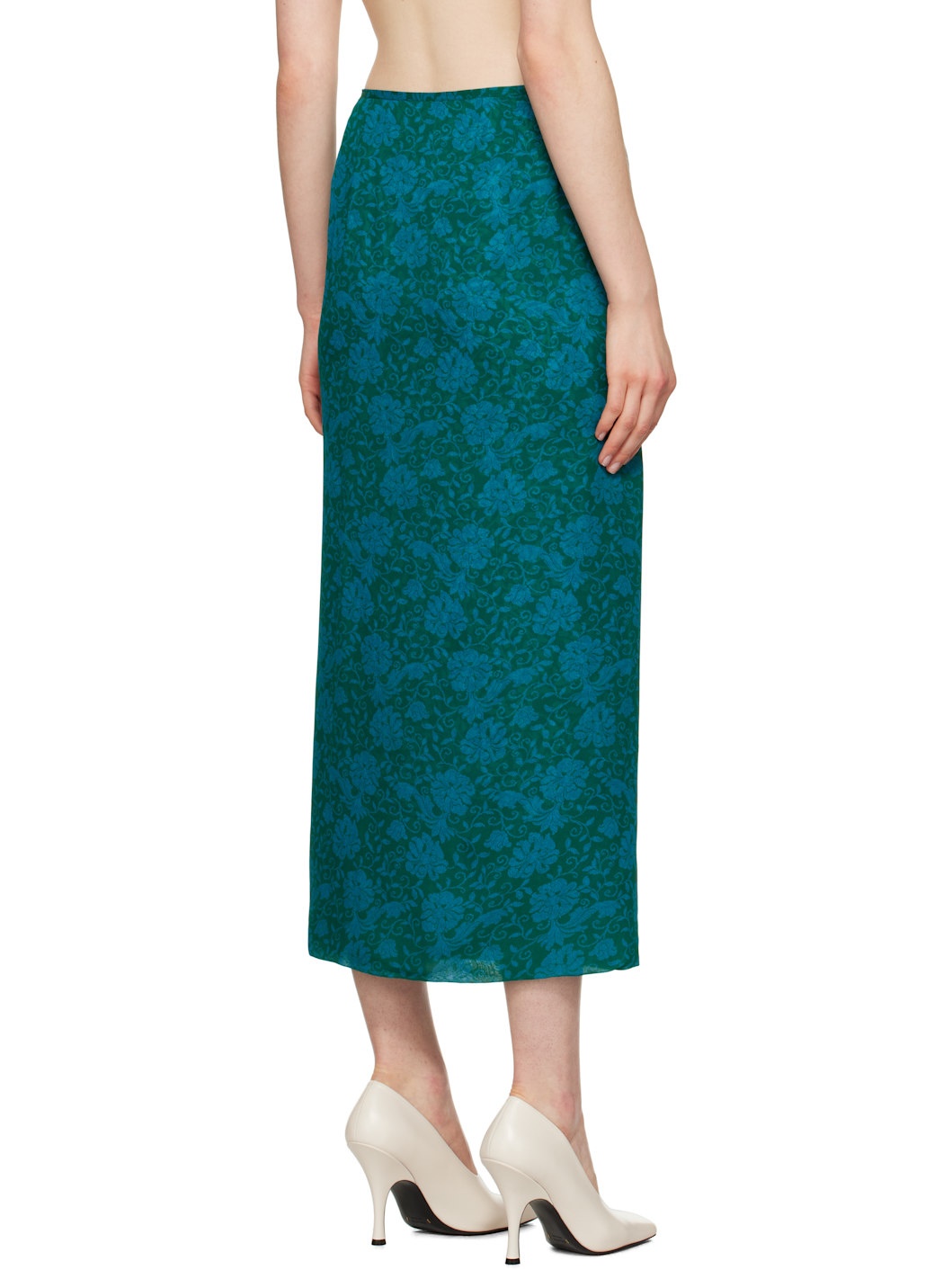 Blue Silk Floral Midi Skirt - 3