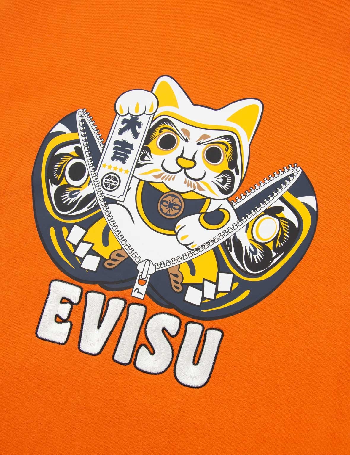 ZIP-UP DARUMA AND FORTUNE CAT PRINT HOODED SWEATSHIRT - 10