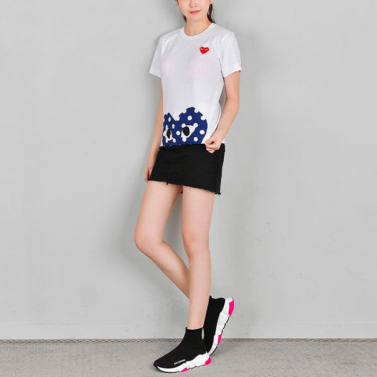 (WMNS) COMME des GARCONS PLAY Polka Dot Half Heart Tee 'White Blue' AZ-T235-051-1 - 5